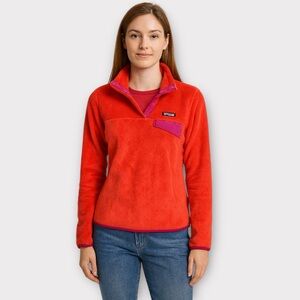PATAGONIA Polartec Re-tool T Snap Pullover Women's XS Orange/Pink outdoor fall